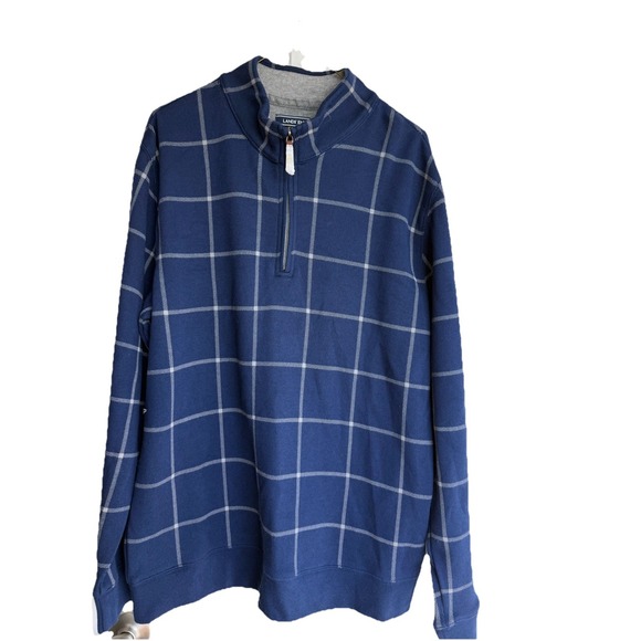 NWOT Lands' End Mens Plaid 1/4 Zip Pullover Shirt Blue  Large Plaid Print - Picture 1 of 6